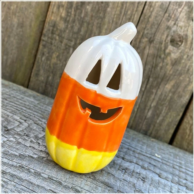 Ceramic Candy Corn Mini Pumpkin Happy Black Star Ceramics